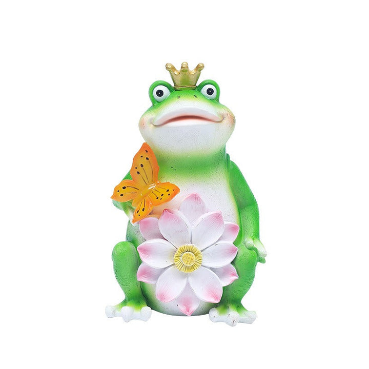 Solar Garden Light Frog Prince with Glowing Butterfly