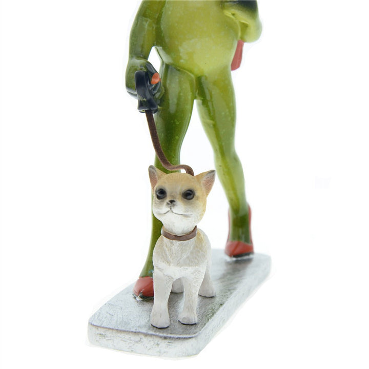 Frog Walking Dog Ornament – Whimsical Shelf Decor