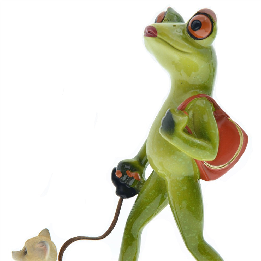 Frog Walking Dog Ornament – Whimsical Shelf Decor