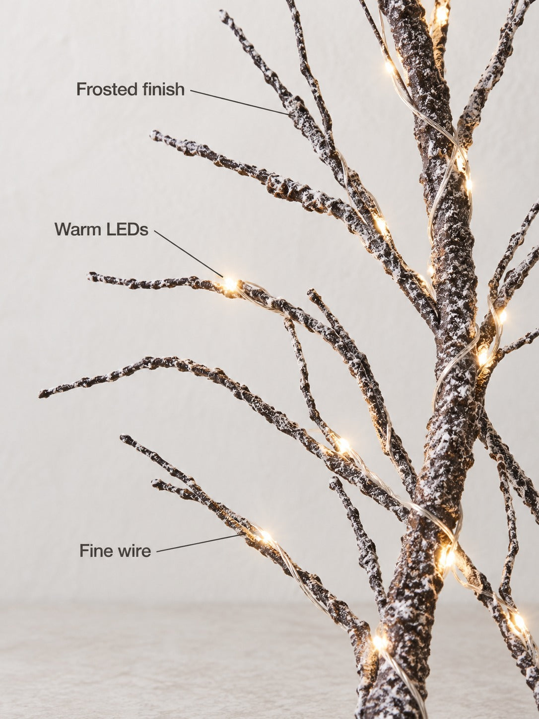 Frosted Branch Garland with Warm LED Lights for Mantels