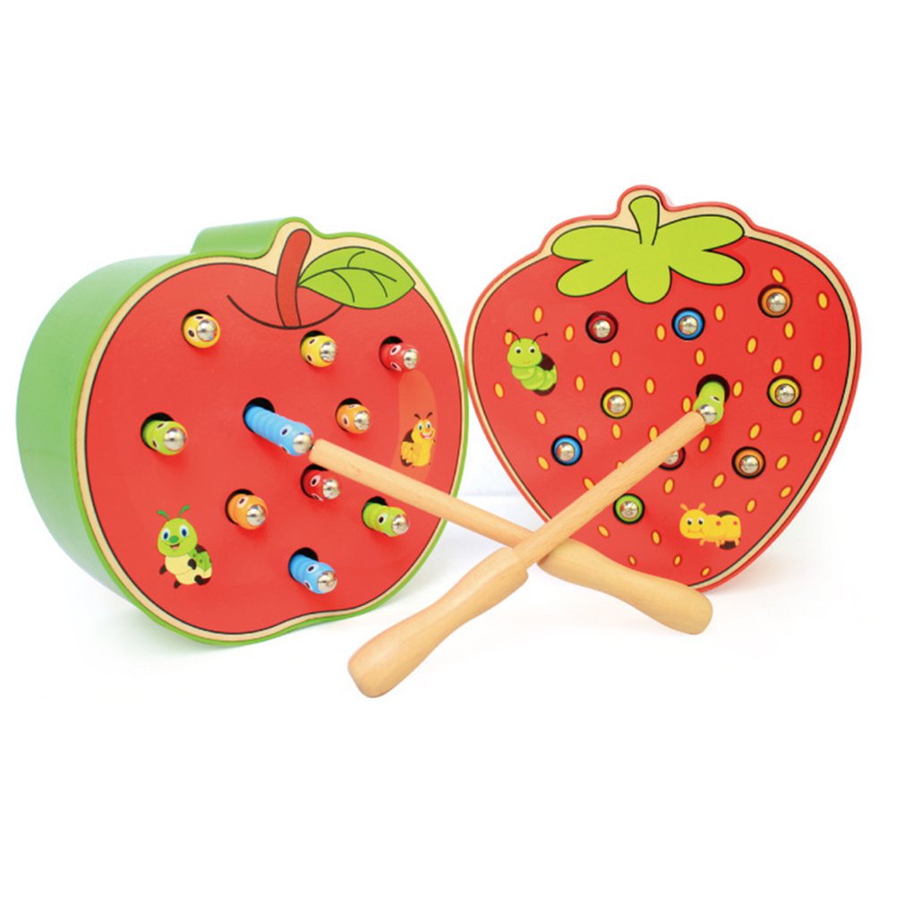 Magnetic Worm Catching Wooden Toy for Fine Motor Play