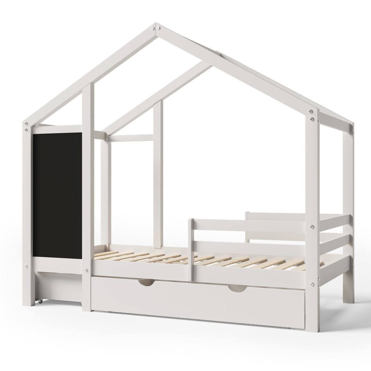 Kids House Bed with Chalkboard and Storage Drawers