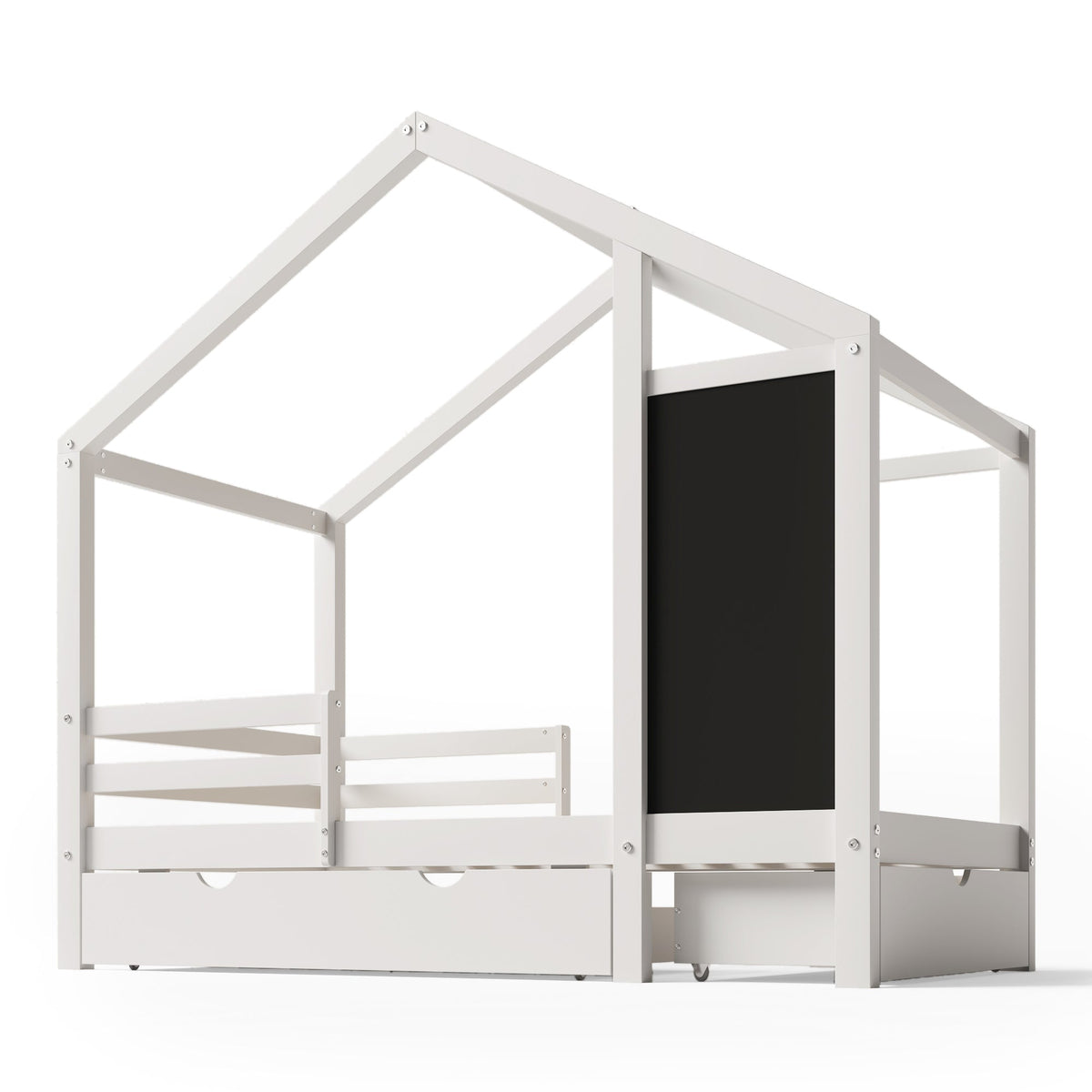 Kids House Bed with Chalkboard and Storage Drawers