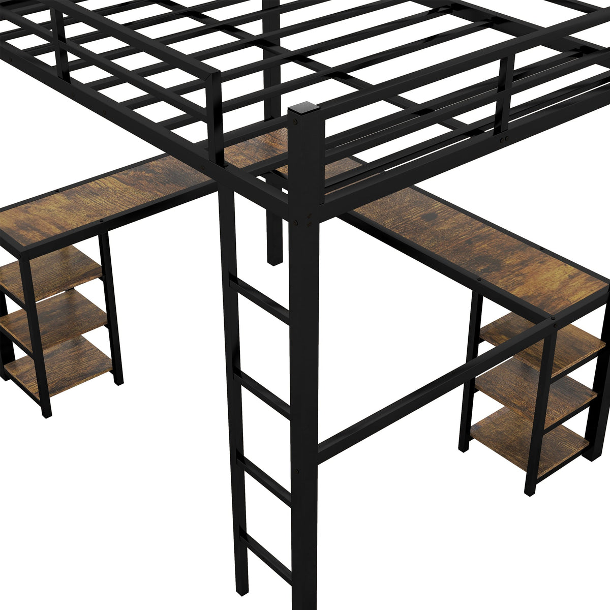 Metal Loft Bed with Desk and Shelves for Small Rooms