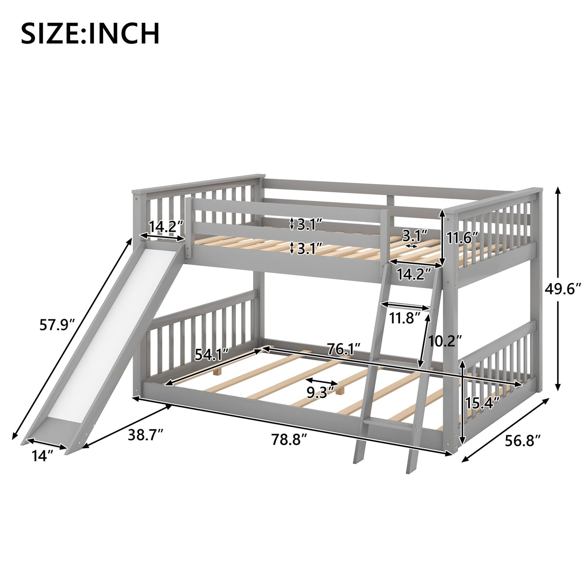 Full Over Full Bunk Bed with Slide for Shared Rooms