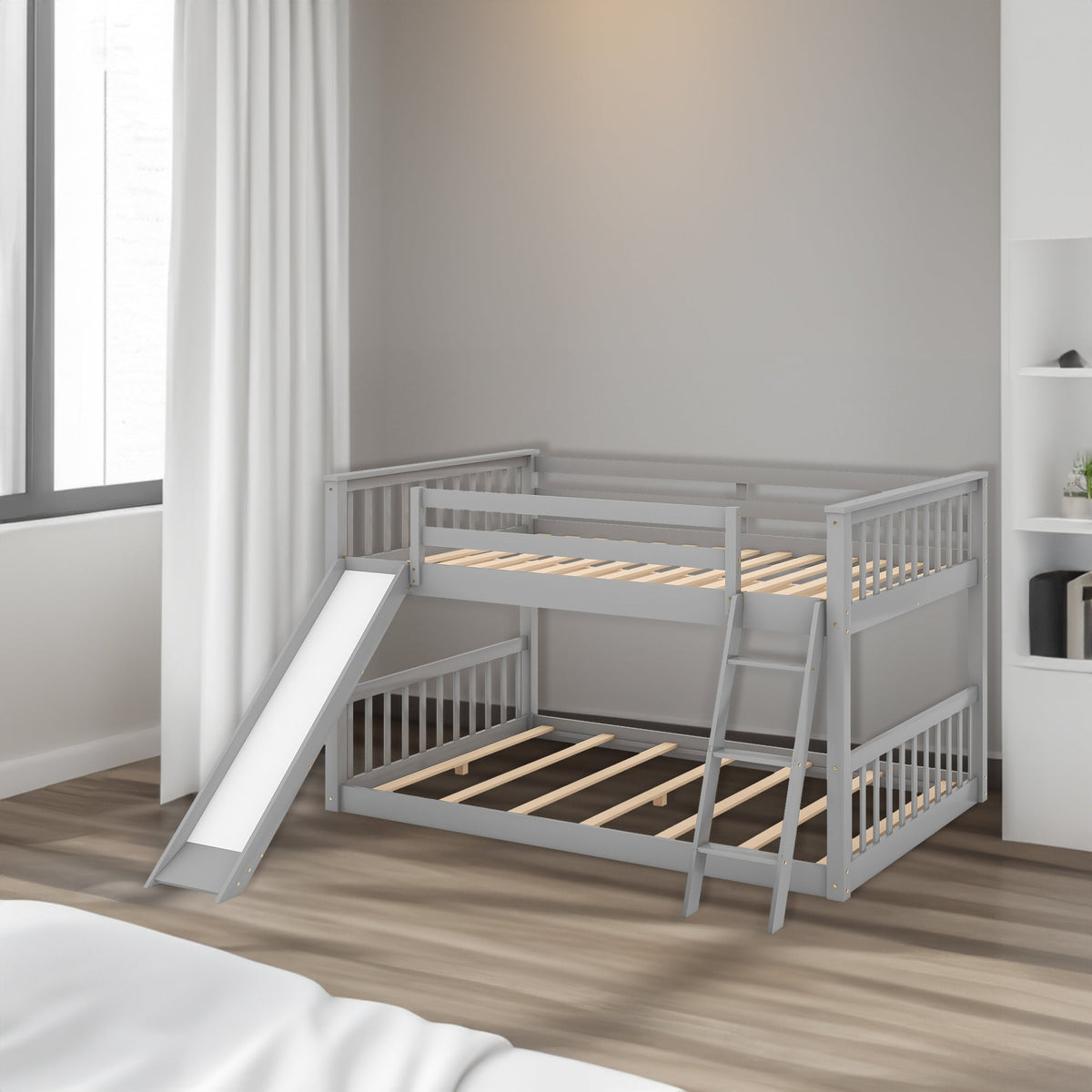 Full Over Full Bunk Bed with Slide for Shared Rooms