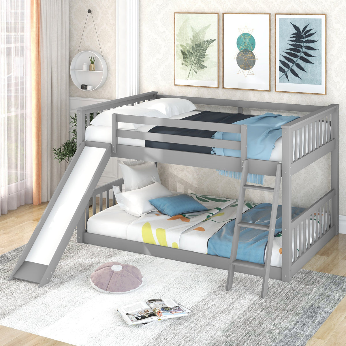 Full Over Full Bunk Bed with Slide for Shared Rooms