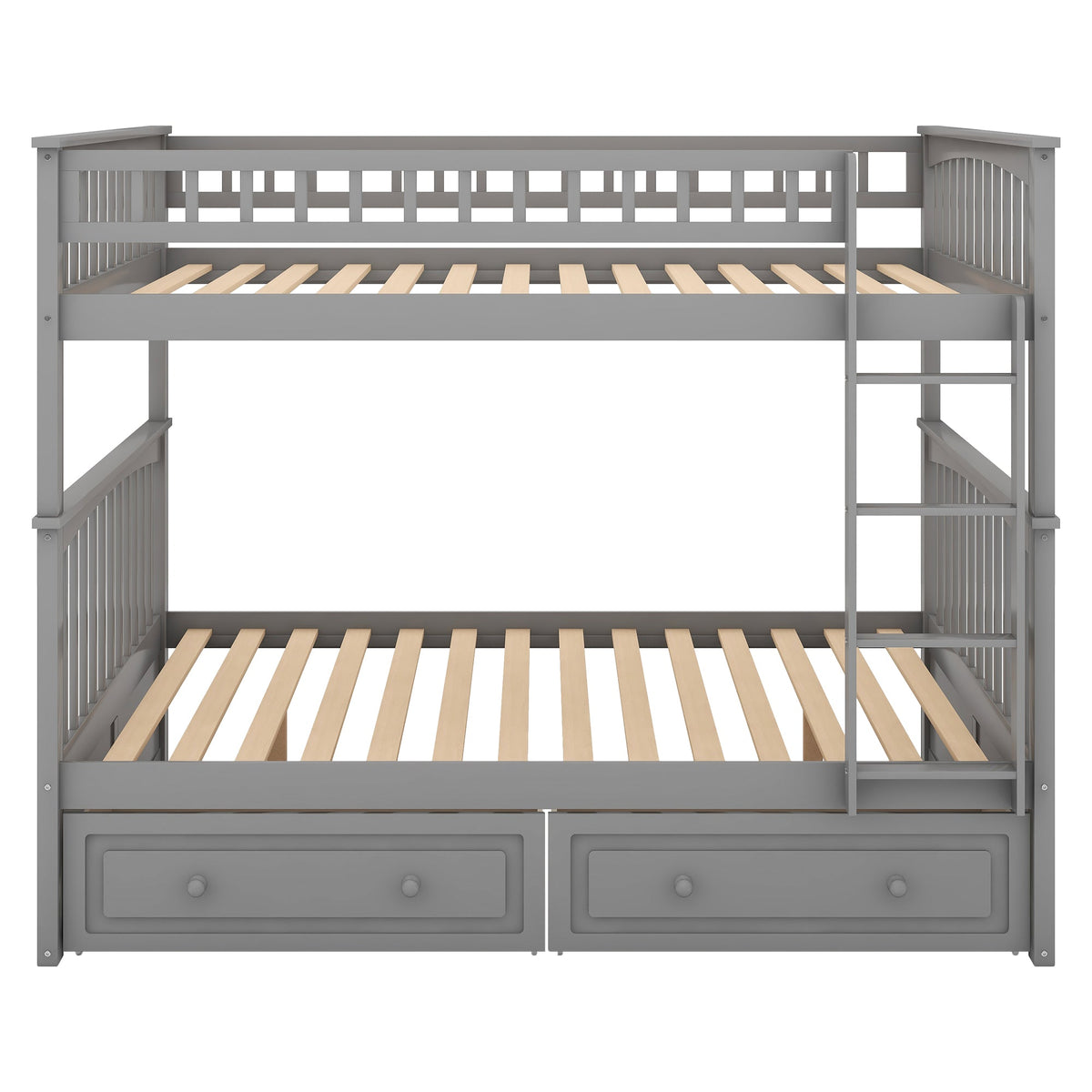 Full Over Full Wood Bunk Bed with Storage Drawers Gray