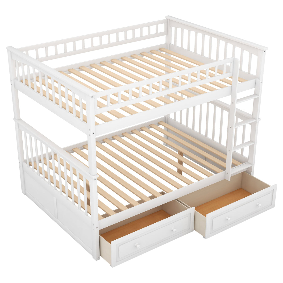 Full Over Full Bunk Bed With Drawers, White Wood