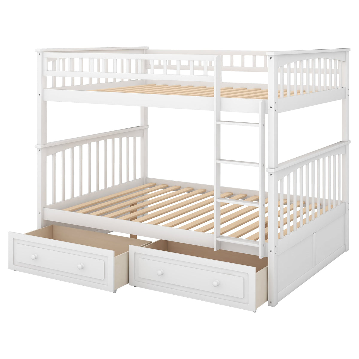 Full Over Full Bunk Bed With Drawers, White Wood
