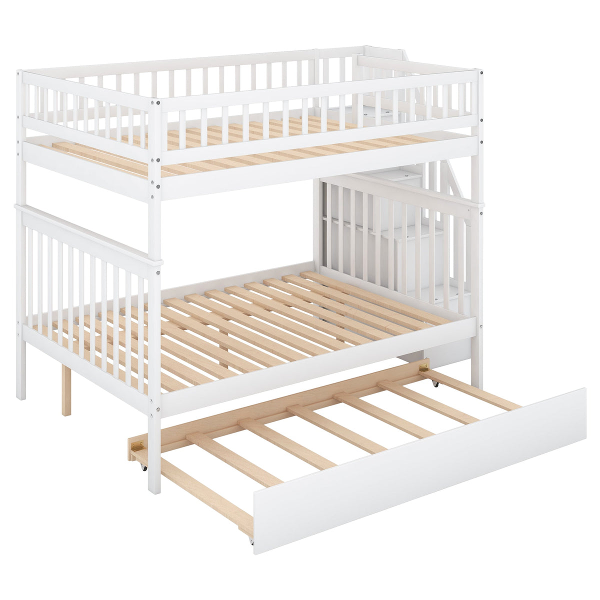 Full Over Full Bunk Bed with Trundle and Stairs