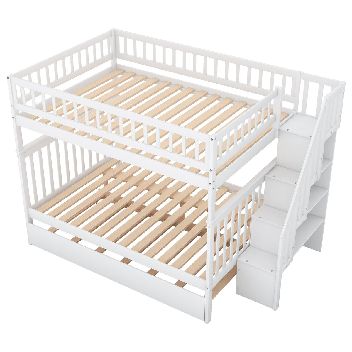 Full Over Full Bunk Bed with Trundle and Stairs