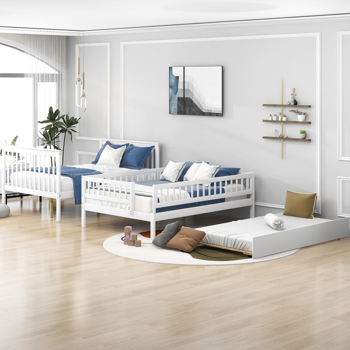 Full Over Full Bunk Bed with Trundle and Stairs