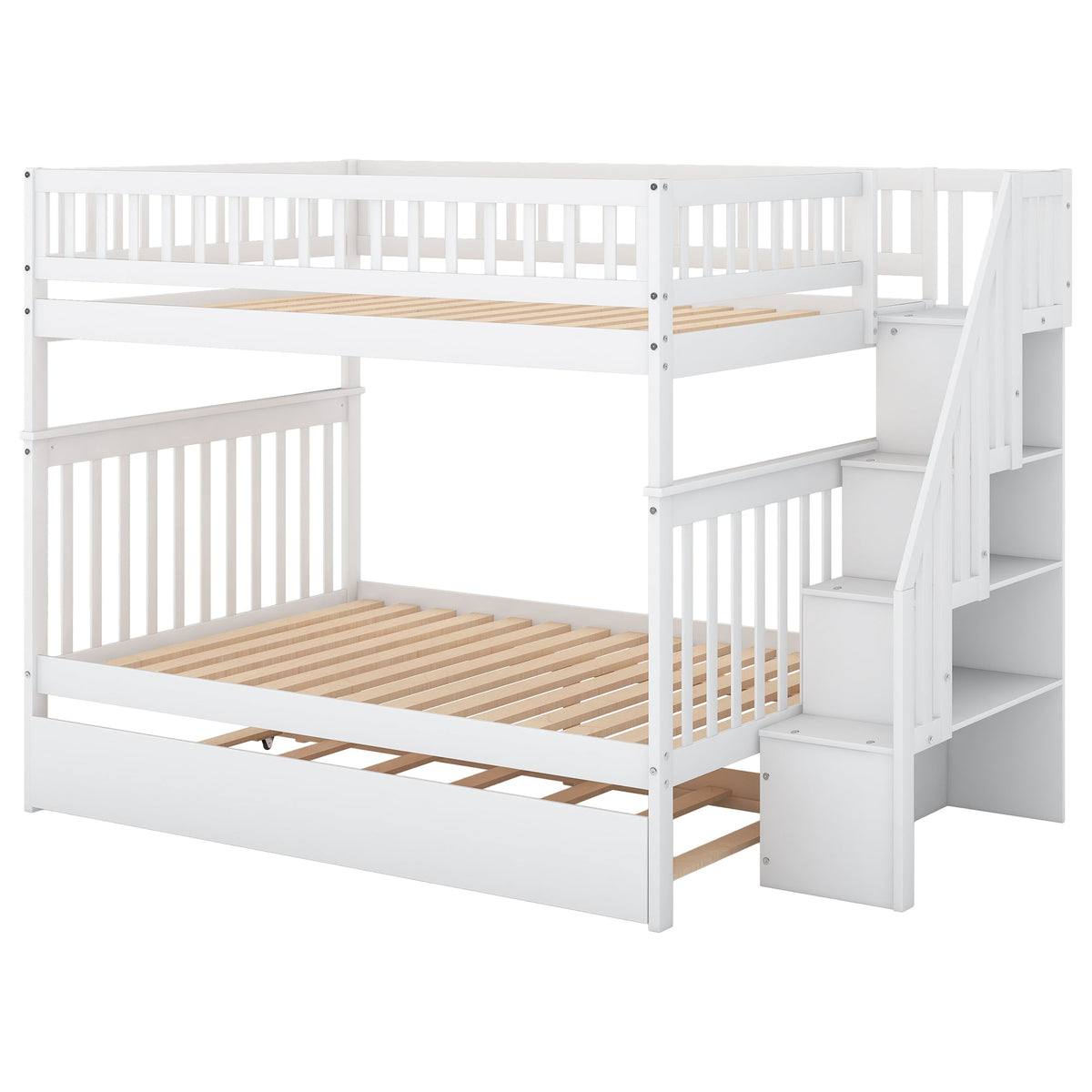 Full Over Full Bunk Bed with Trundle and Stairs