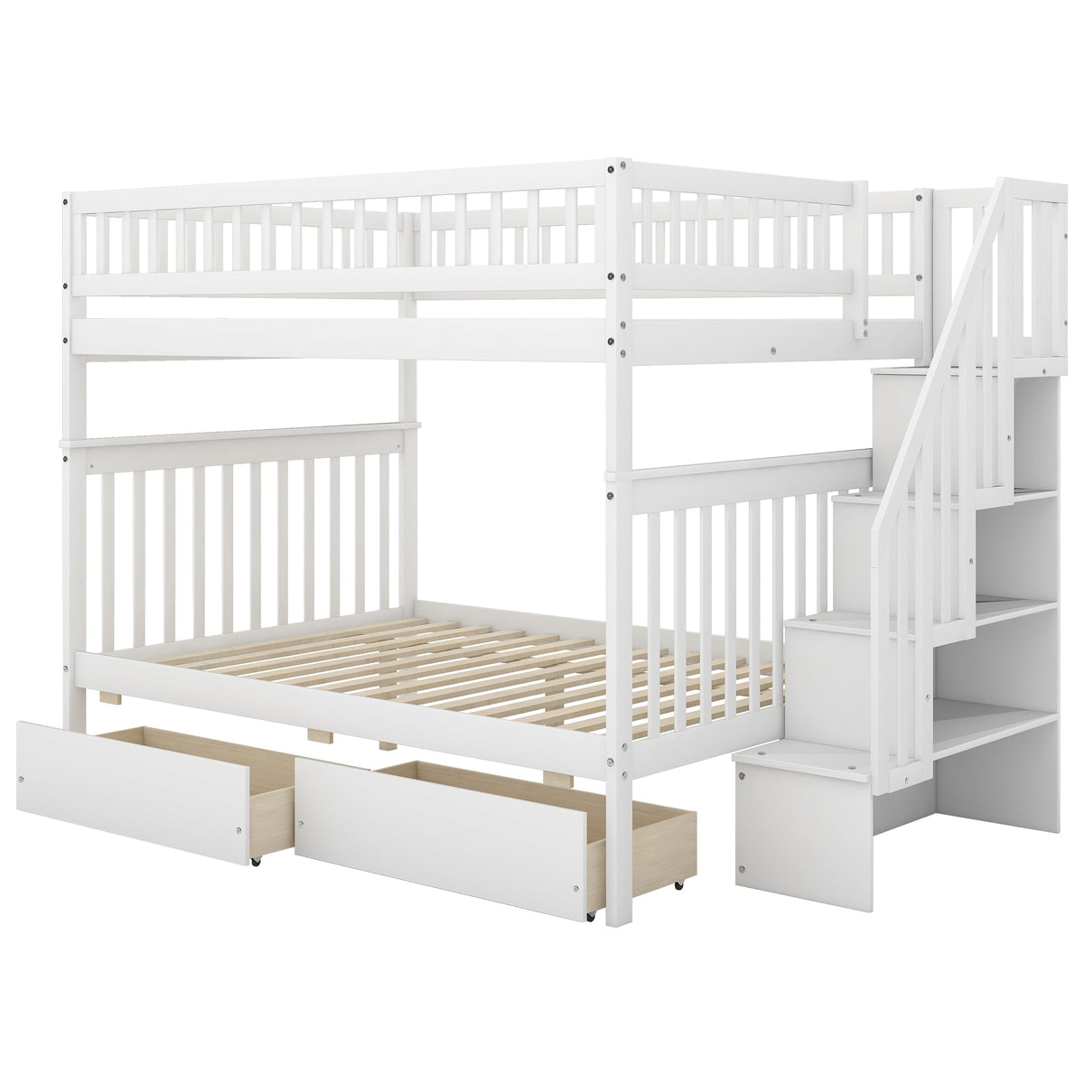 Full Over Full Bunk Bed with Stair Storage and Drawers