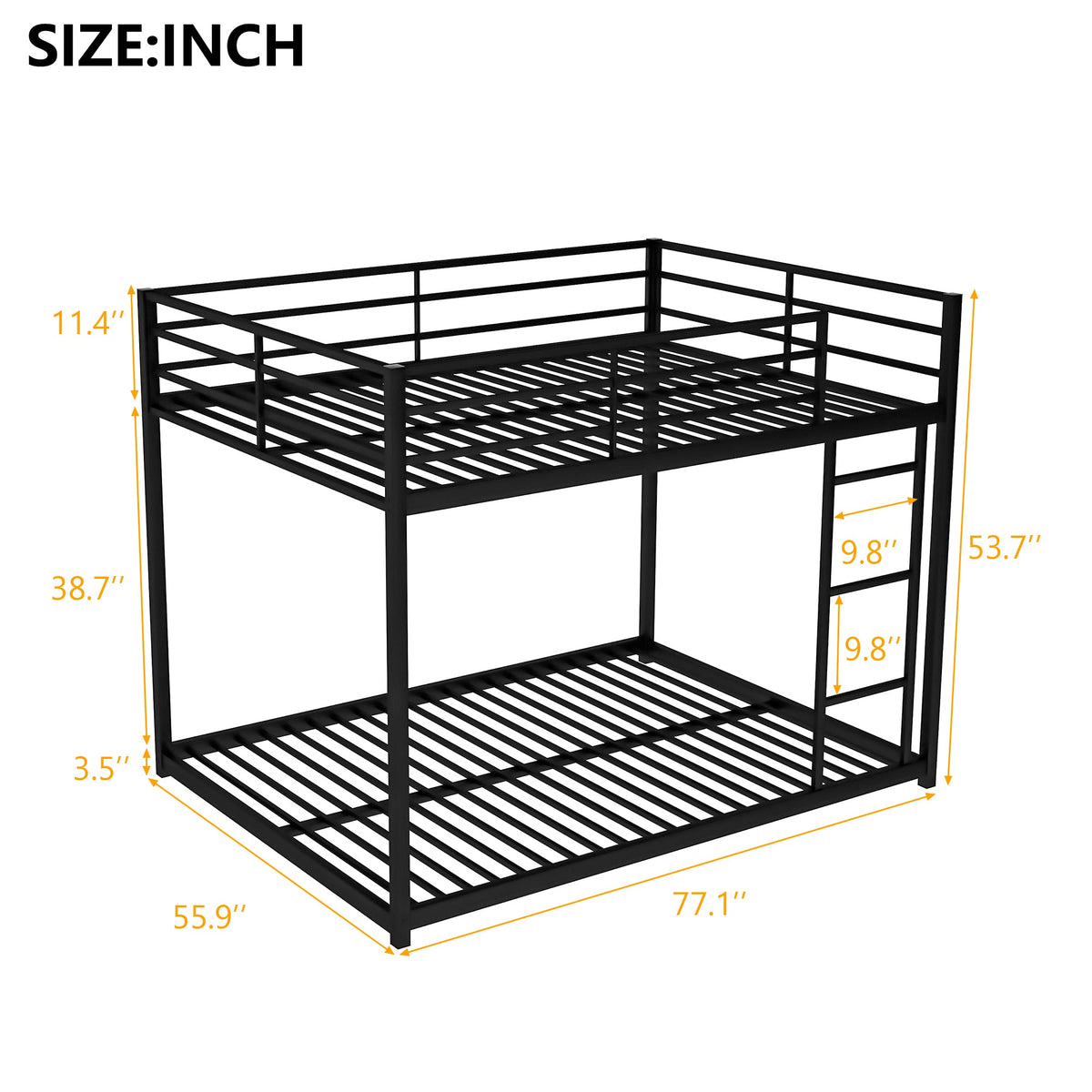 Full Over Full Metal Bunk Bed with Ladder for Shared Rooms