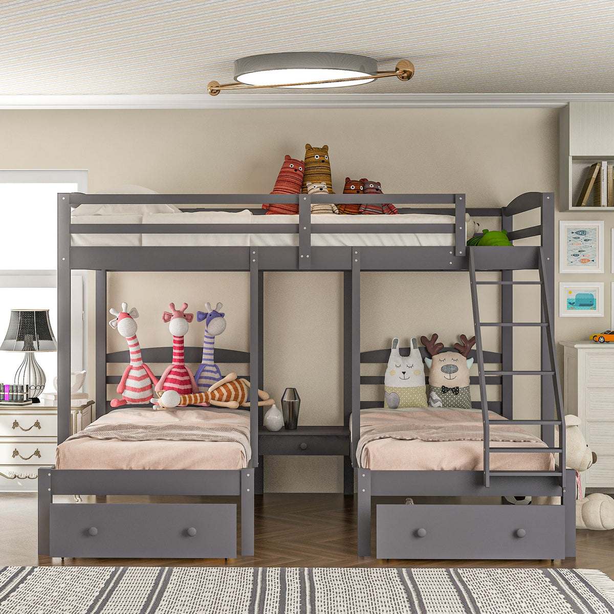 Full Over Twin Bunk Bed with Drawers for Kids