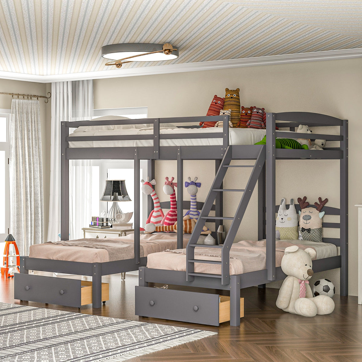 Full Over Twin Bunk Bed with Drawers for Kids