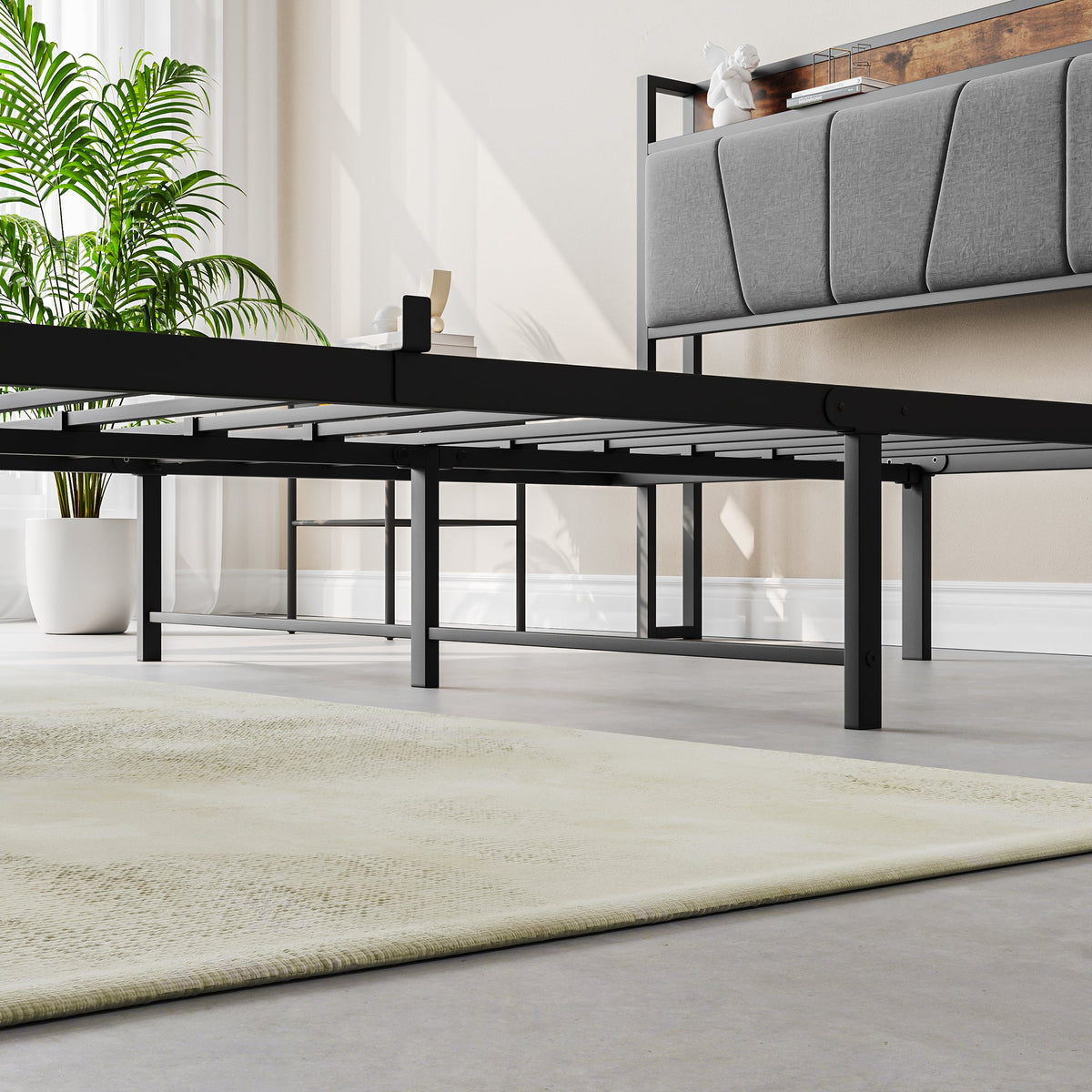 Full Size Storage Bed Frame with Charging Headboard