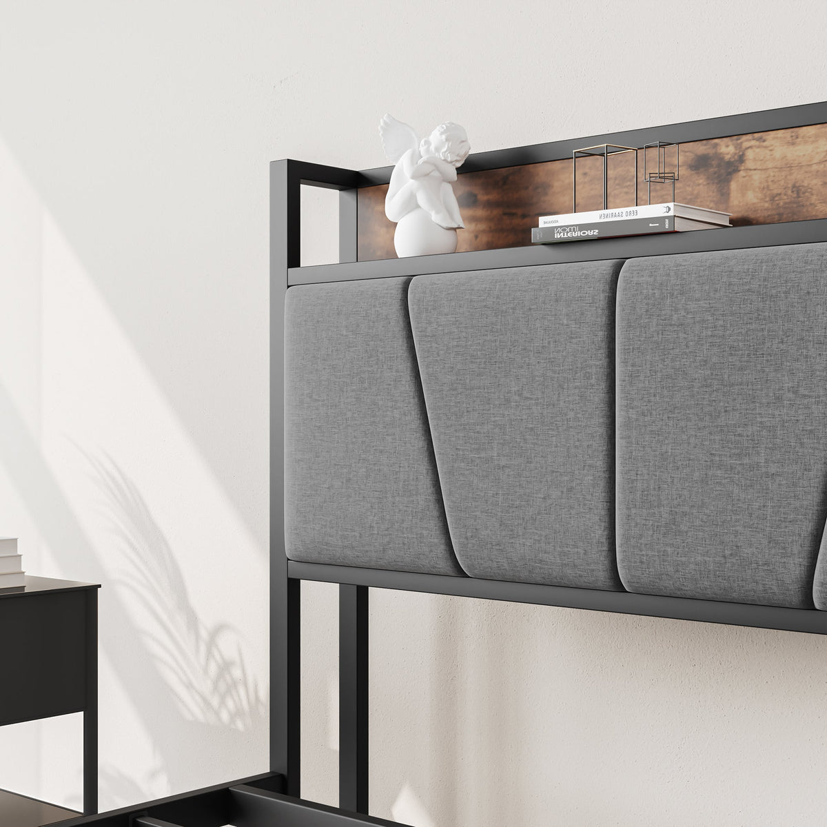 Full Size Storage Bed Frame with Charging Headboard
