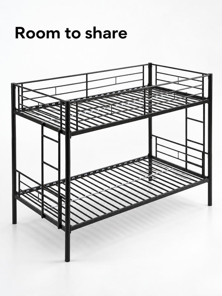 Full-Size Black Metal Bunk Bed, Converts to Two Beds