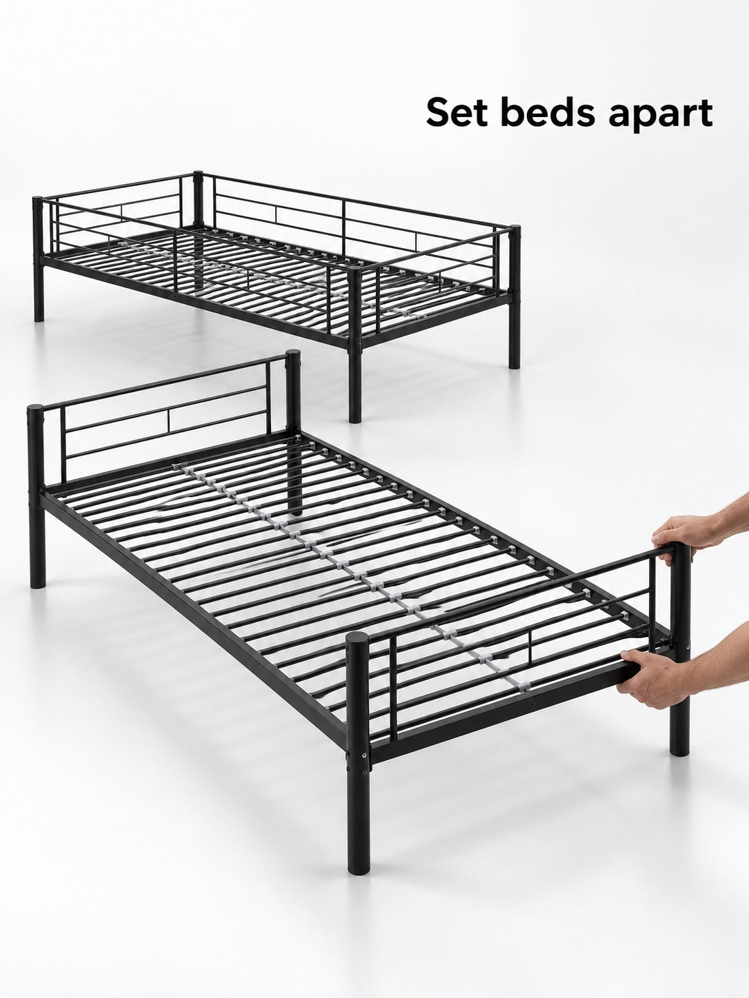 Full-Size Black Metal Bunk Bed, Converts to Two Beds