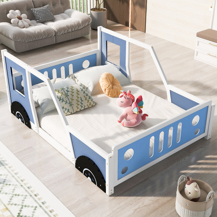 Full Size Car Bed for Kids with Wheels, Blue Finish