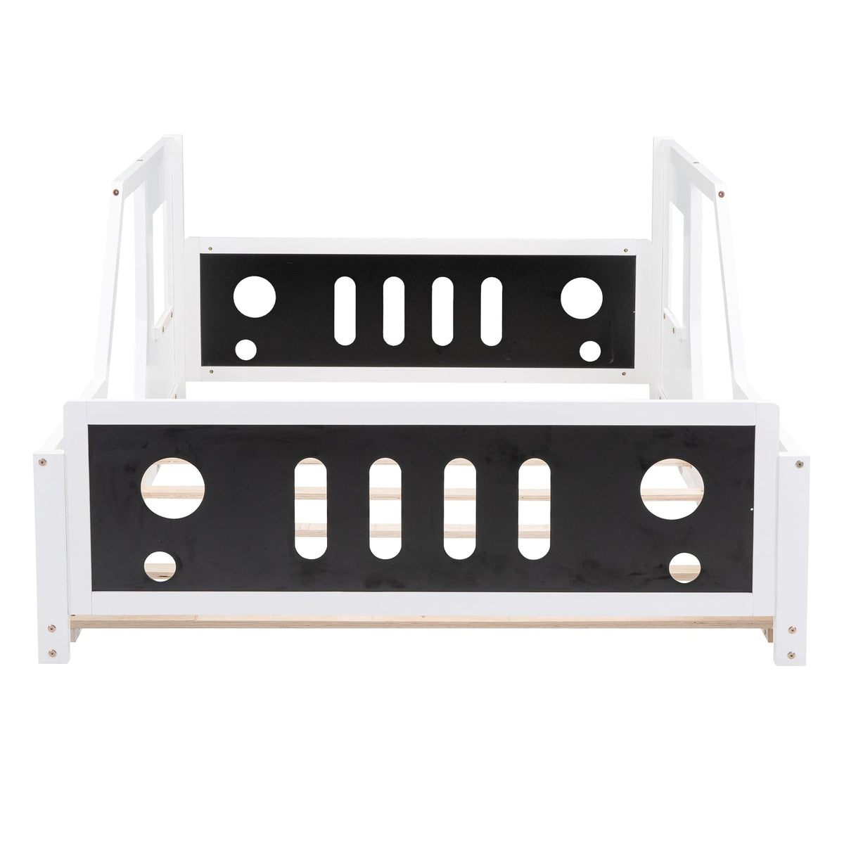 Full Size Kids Car Bed With Wheels, White Wood Frame