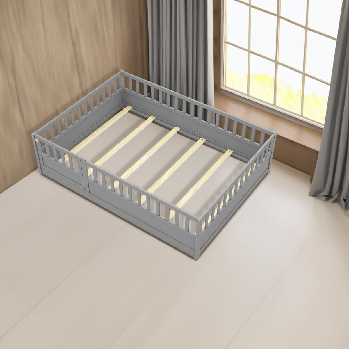 Full Size Montessori Floor Bed with Safety Guard Rails