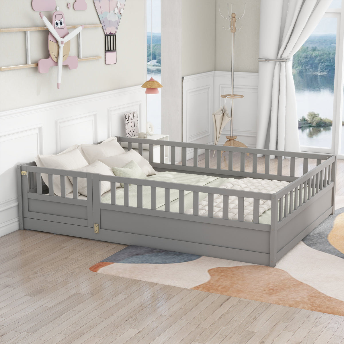 Full Size Montessori Floor Bed with Safety Guard Rails