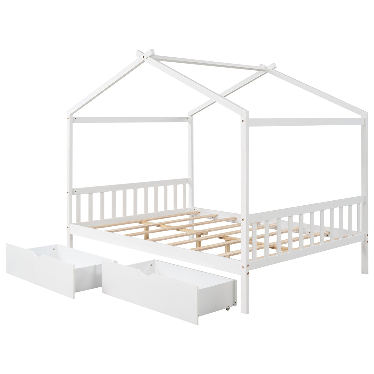 Full Size House Bed Frame with Two Under-Bed Drawers
