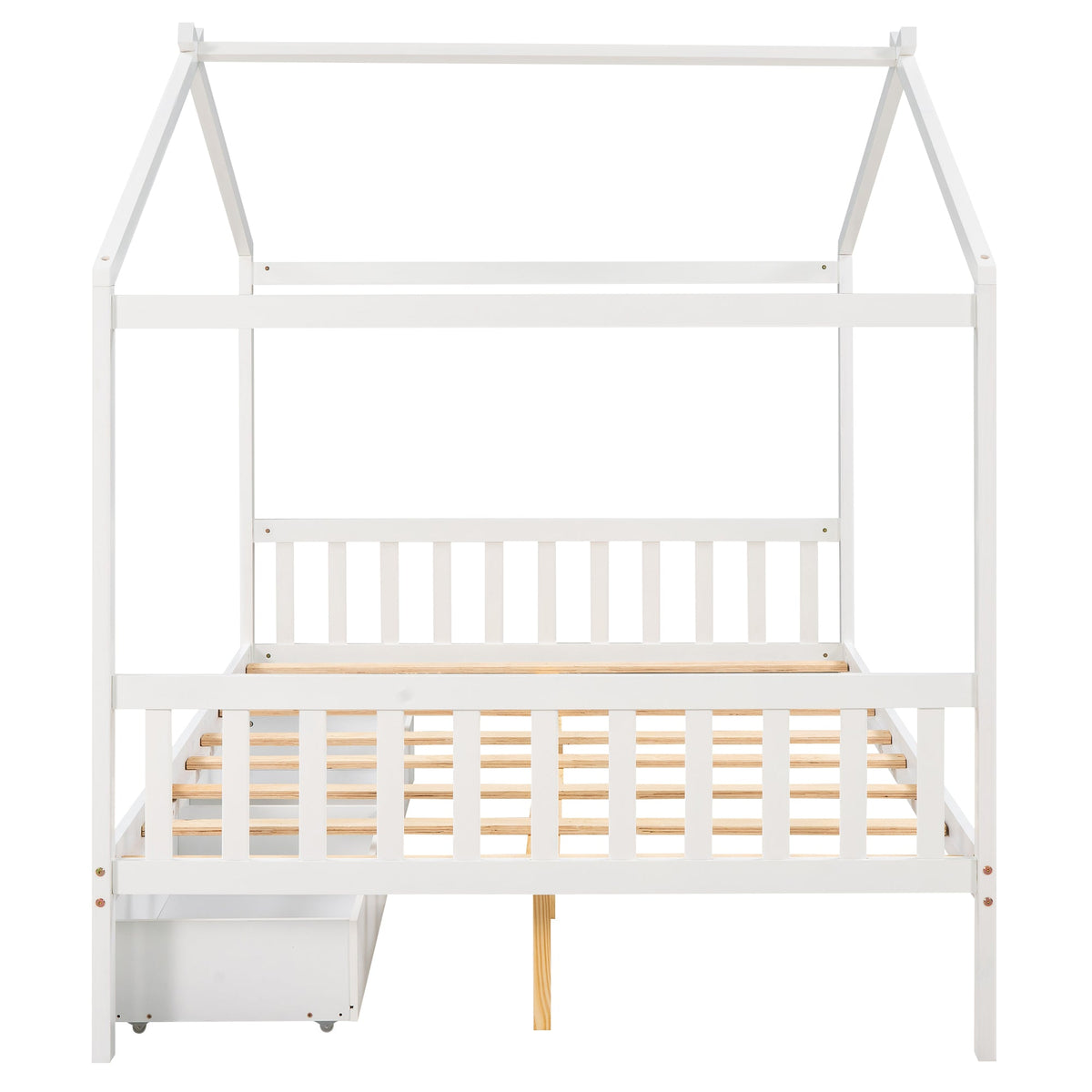Full Size House Bed Frame with Two Under-Bed Drawers