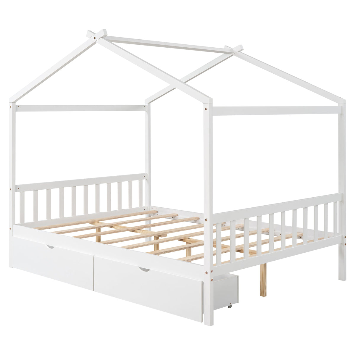 Full Size House Bed Frame with Two Under-Bed Drawers