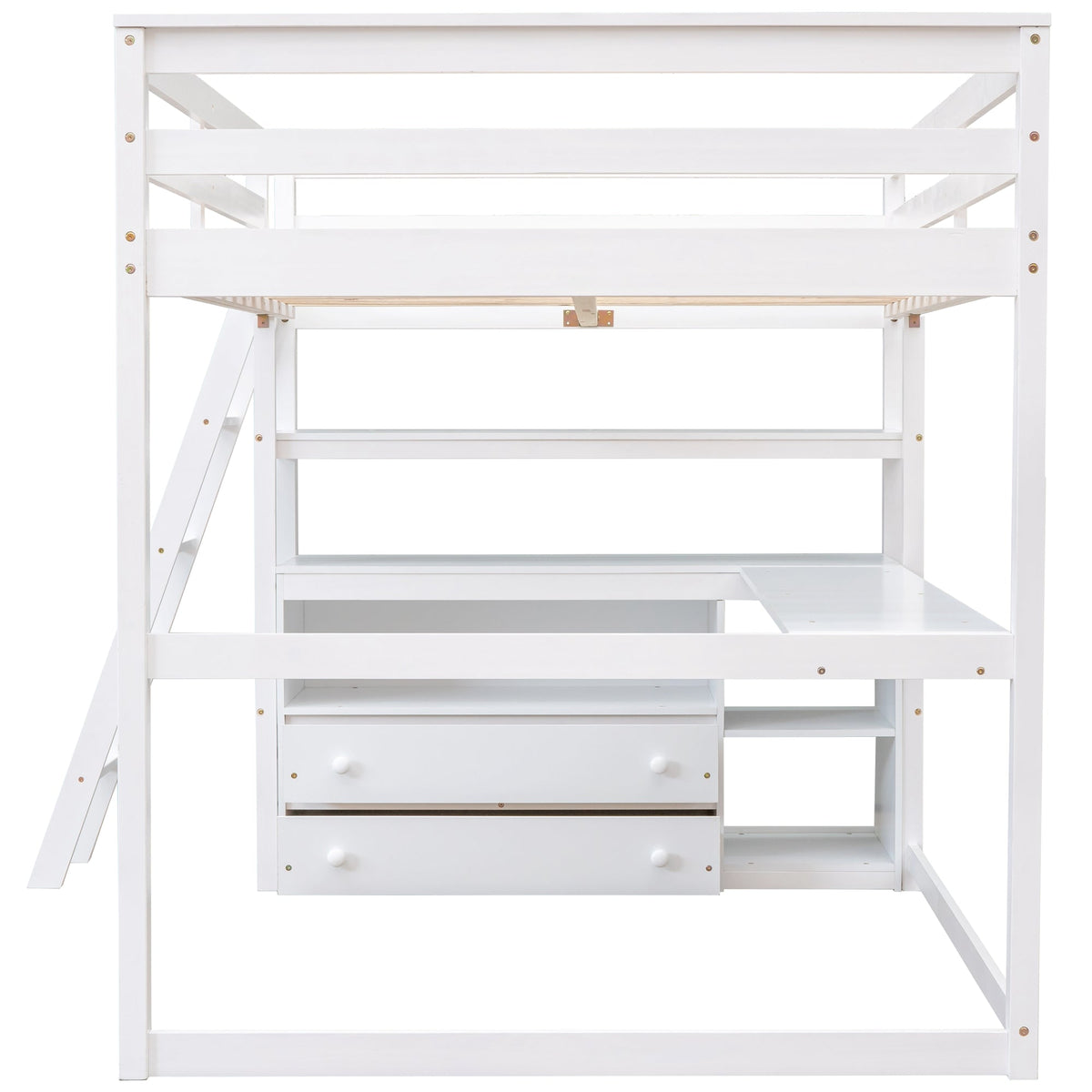 Full Size Loft Bed with Desk and Built-In Drawers