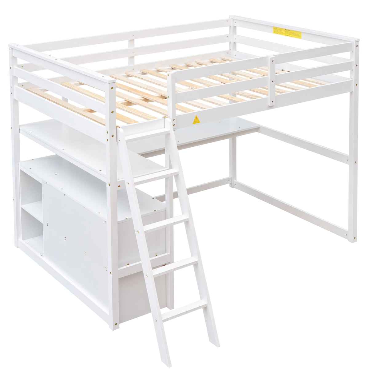 Full Size Loft Bed with Desk and Built-In Drawers