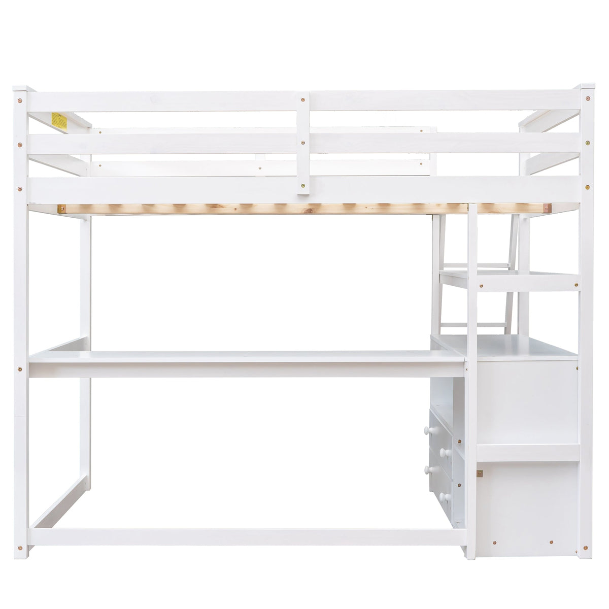 Full Size Loft Bed with Desk and Built-In Drawers