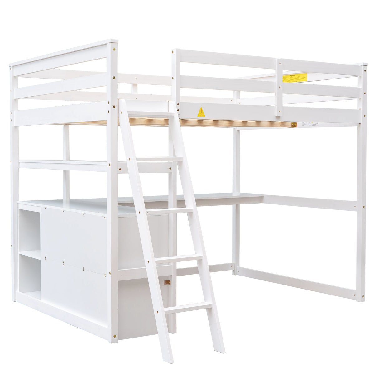 Full Size Loft Bed with Desk and Built-In Drawers