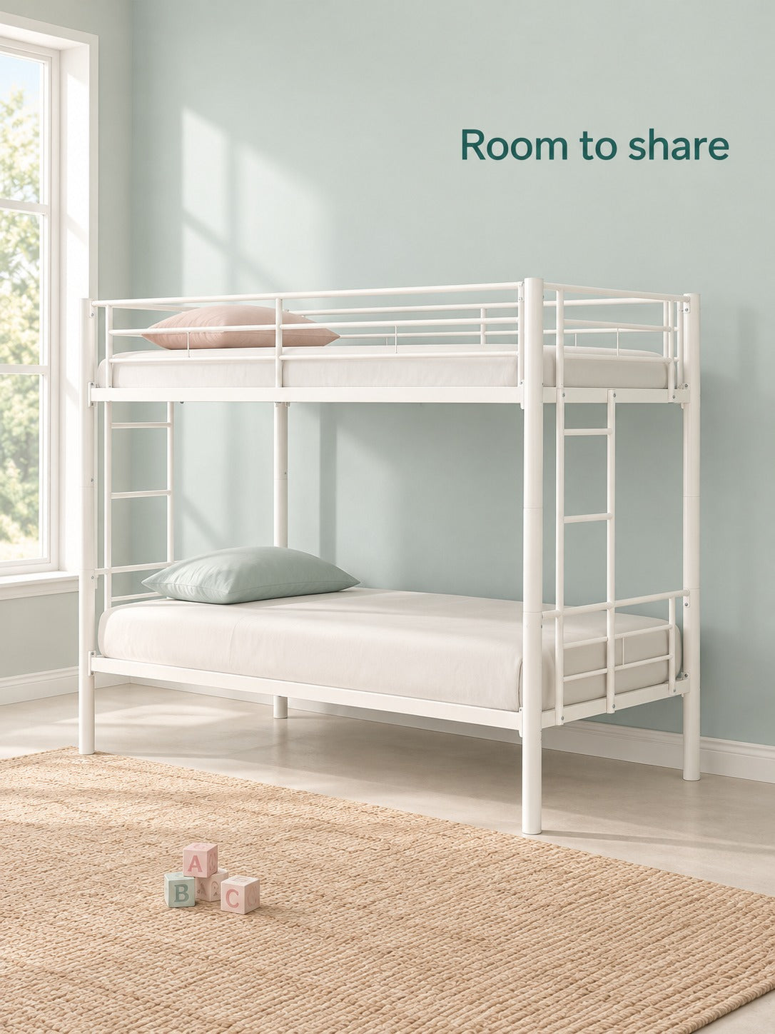 Full-Size Metal Bunk Beds with Guardrails & Ladders