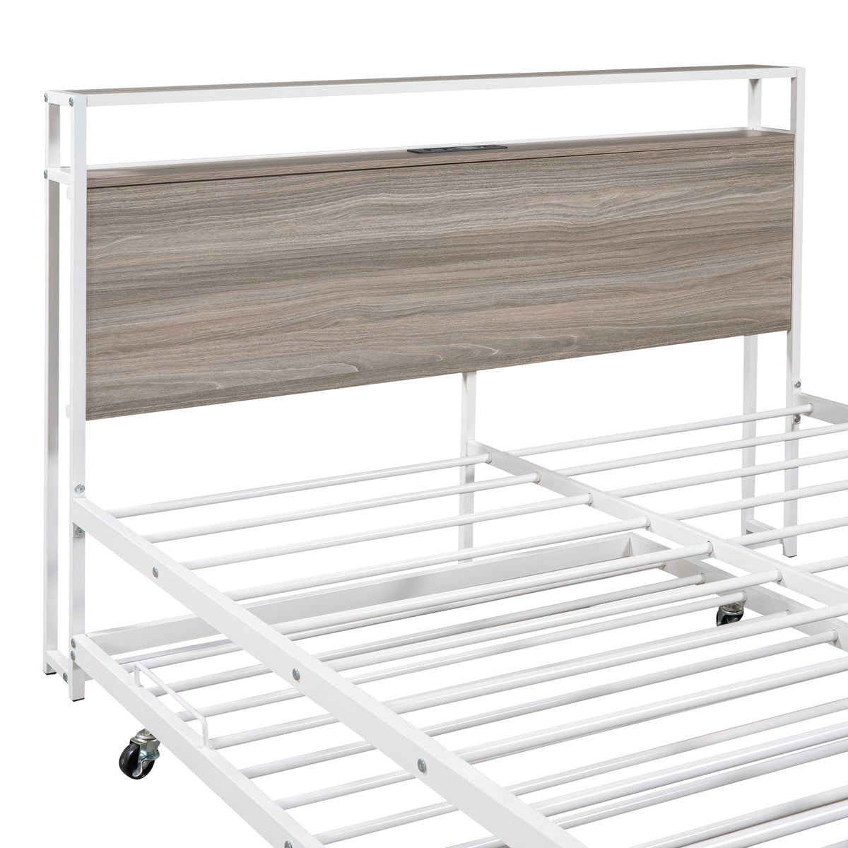 Full Size Metal Platform Bed with Trundle and USB Ports