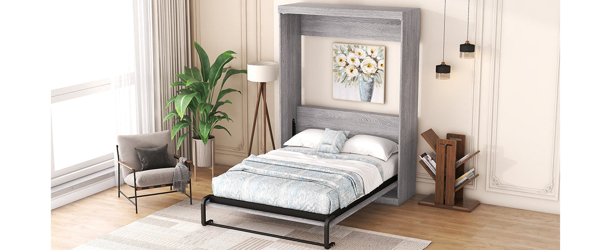 Full Size Murphy Bed Cabinet, Fold-Away Grey Wardrobe