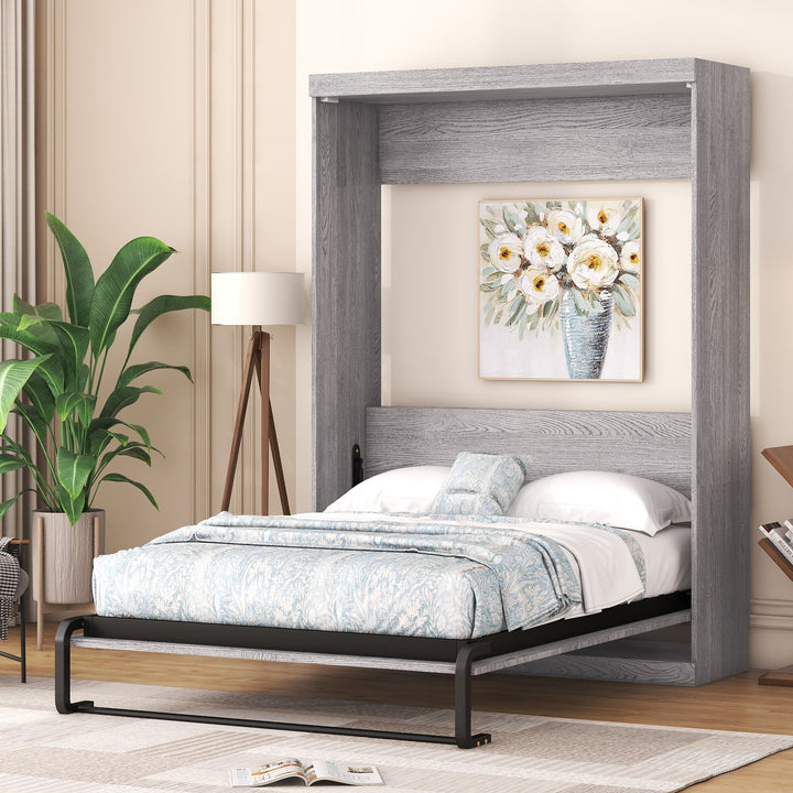 Full Size Murphy Bed Cabinet, Fold-Away Grey Wardrobe