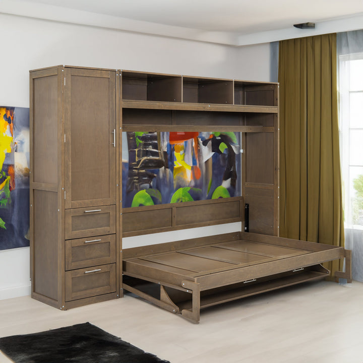 Full Size Murphy Bed with Wardrobe and Storage Shelves
