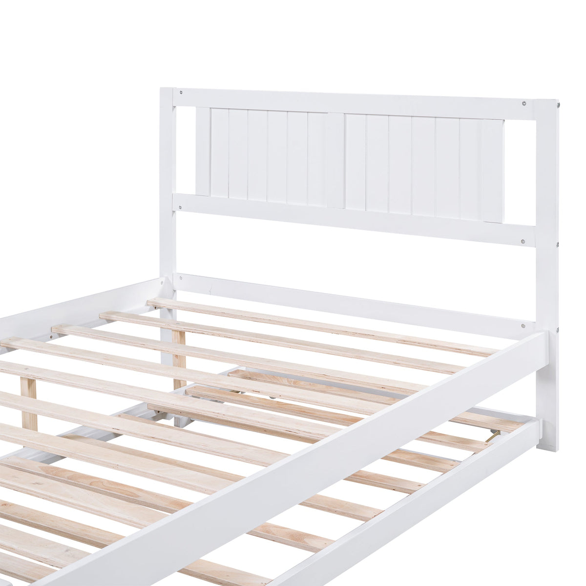 Full Size Platform Bed with Pull-Out Trundle, White