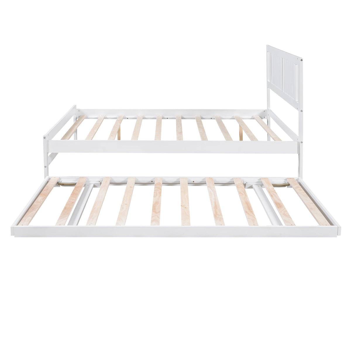 Full Size Platform Bed with Pull-Out Trundle, White