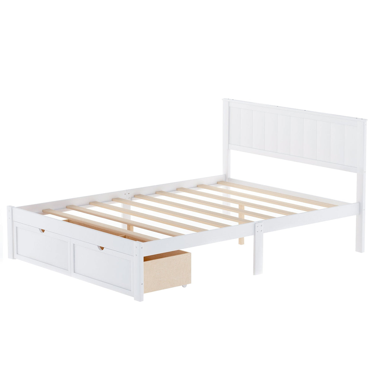 Full Size Platform Bed with Storage Drawers in White