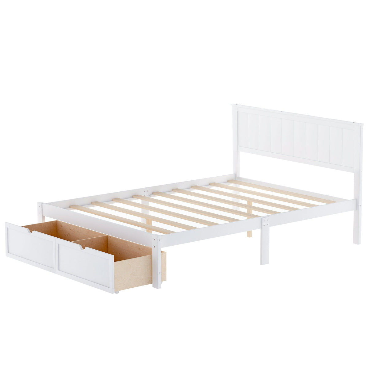 Full Size Platform Bed with Storage Drawers in White