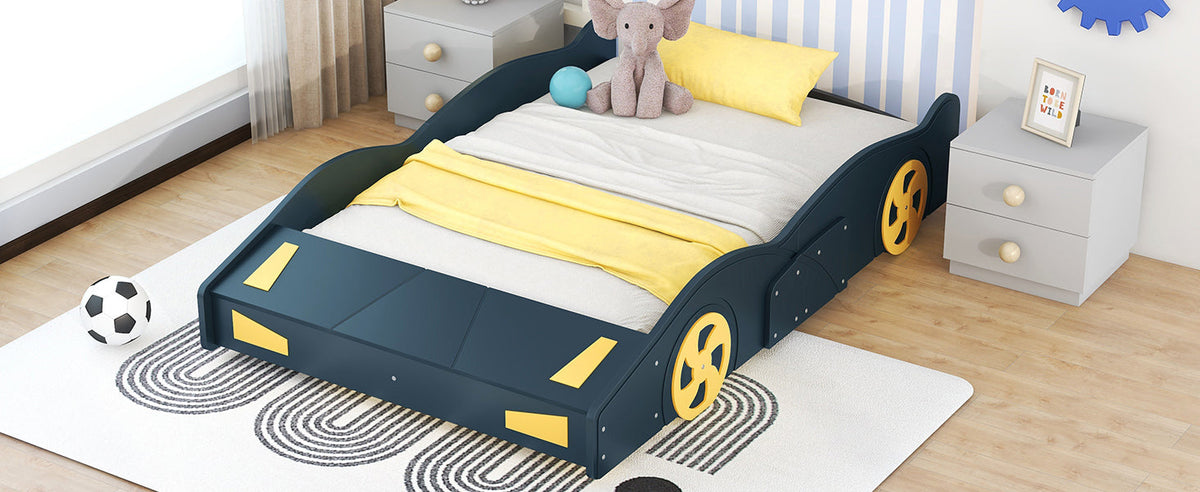 Kids Full Size Race Car Bed with Wheels and Storage