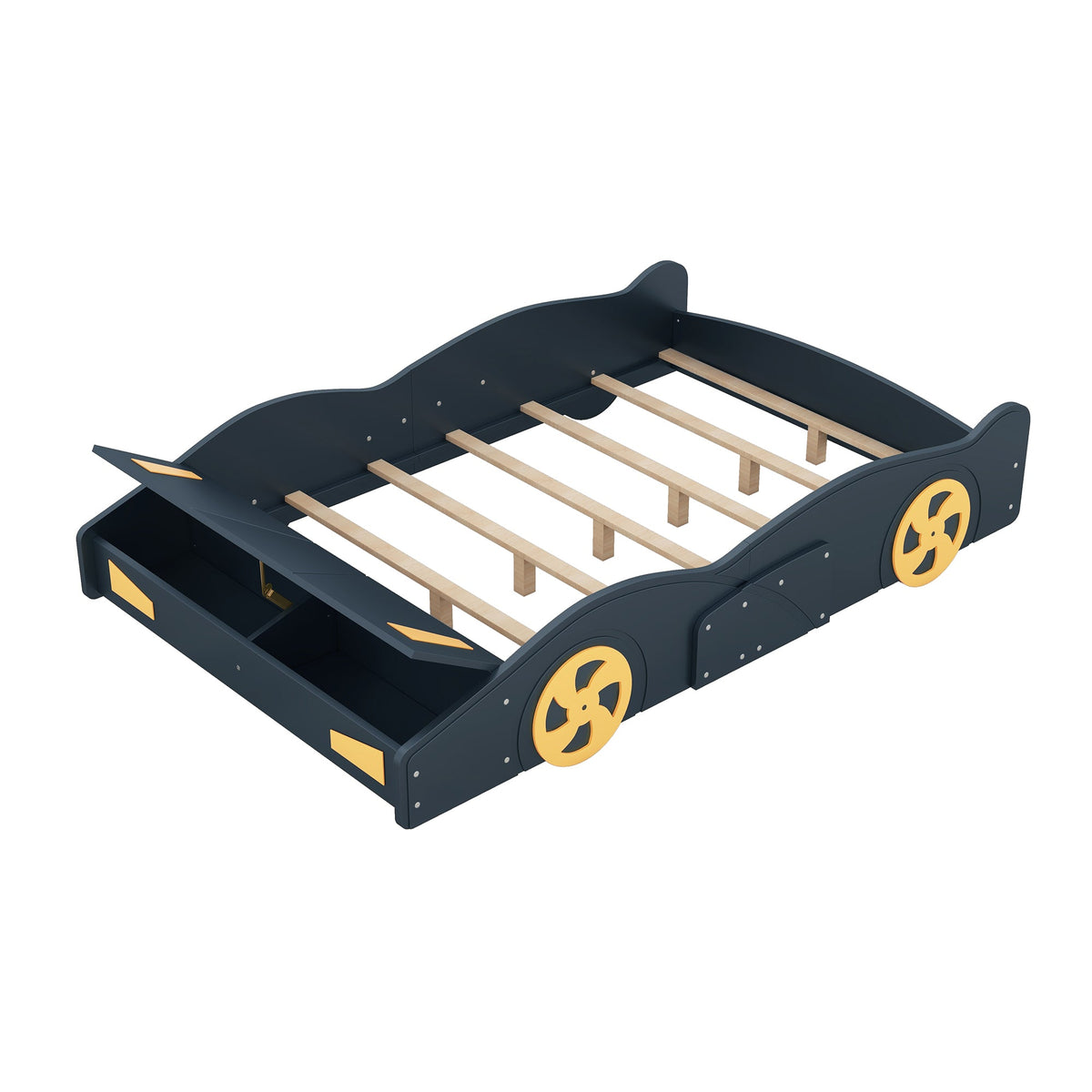 Kids Full Size Race Car Bed with Wheels and Storage