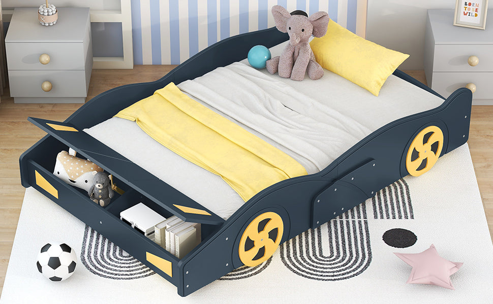 Kids Full Size Race Car Bed with Wheels and Storage