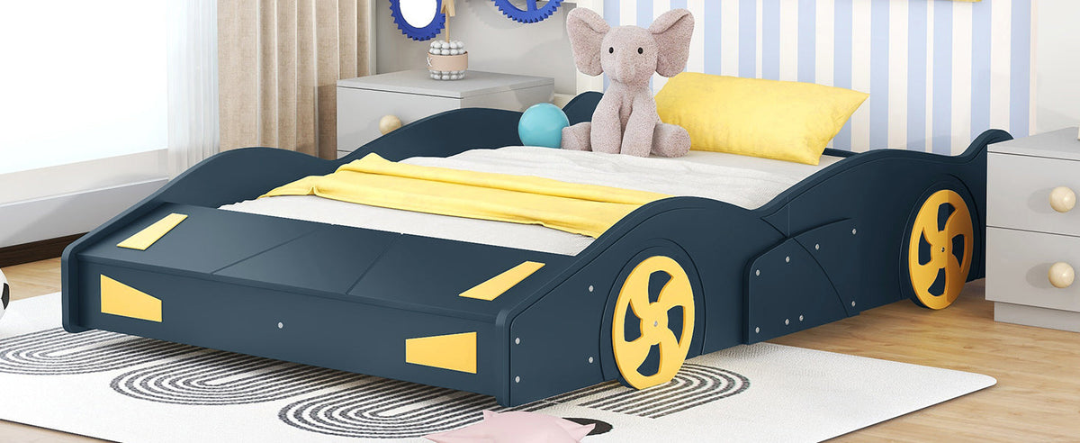 Kids Full Size Race Car Bed with Wheels and Storage